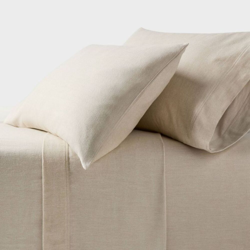 King Ultra Soft Flannel Sheet Set True Khaki Herringbone - Threshold